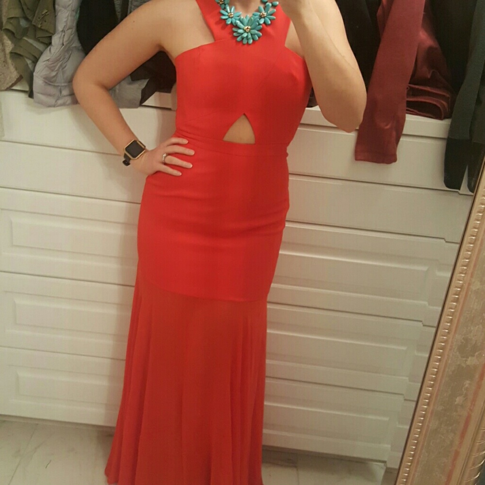 BcbgMaxAzria Sexy Red Ria Crisscross Neck Gown